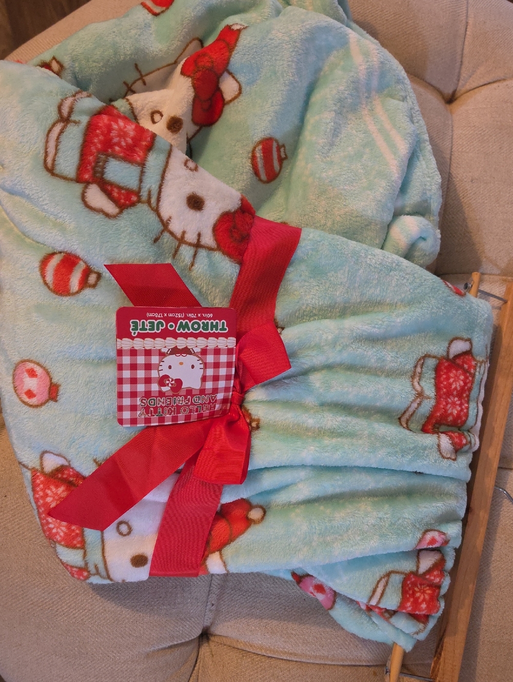 Hello Kitty Mint Green Throw with Red Accents